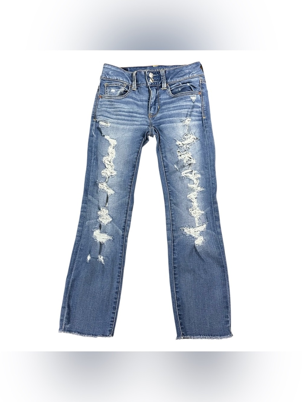 American Eagle Artist Crop Jeans Womens 2 Regular Distressed Stretch Y2K
